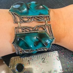 Cosplay jewelry really light silver black and green cuff